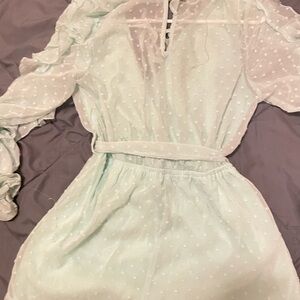Parisian Works Mint Sheer Swiss Dot Dress with Tie Waist